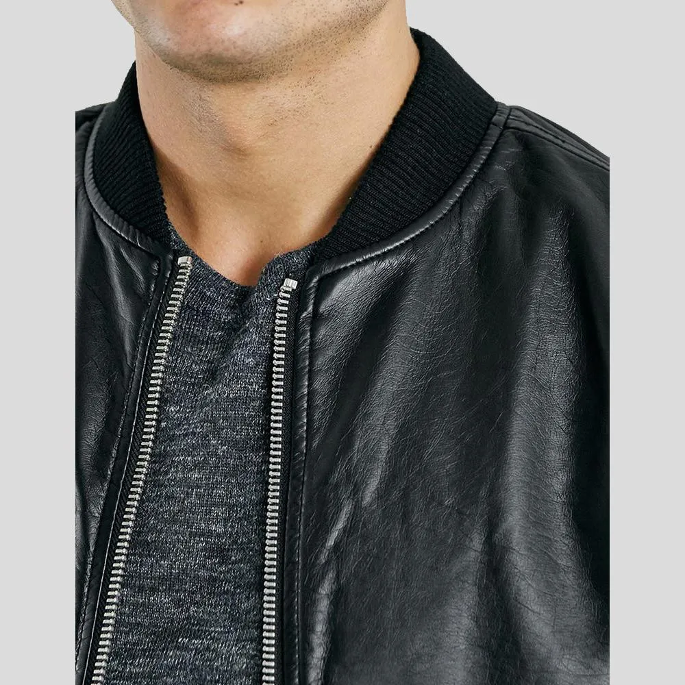 Bailei Black Bomber Leather Jacket