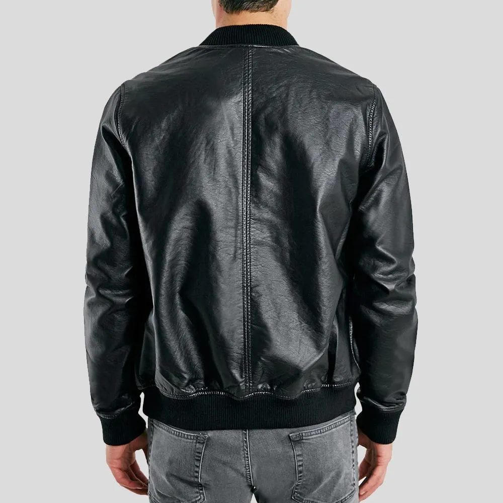 Bailei Black Bomber Leather Jacket