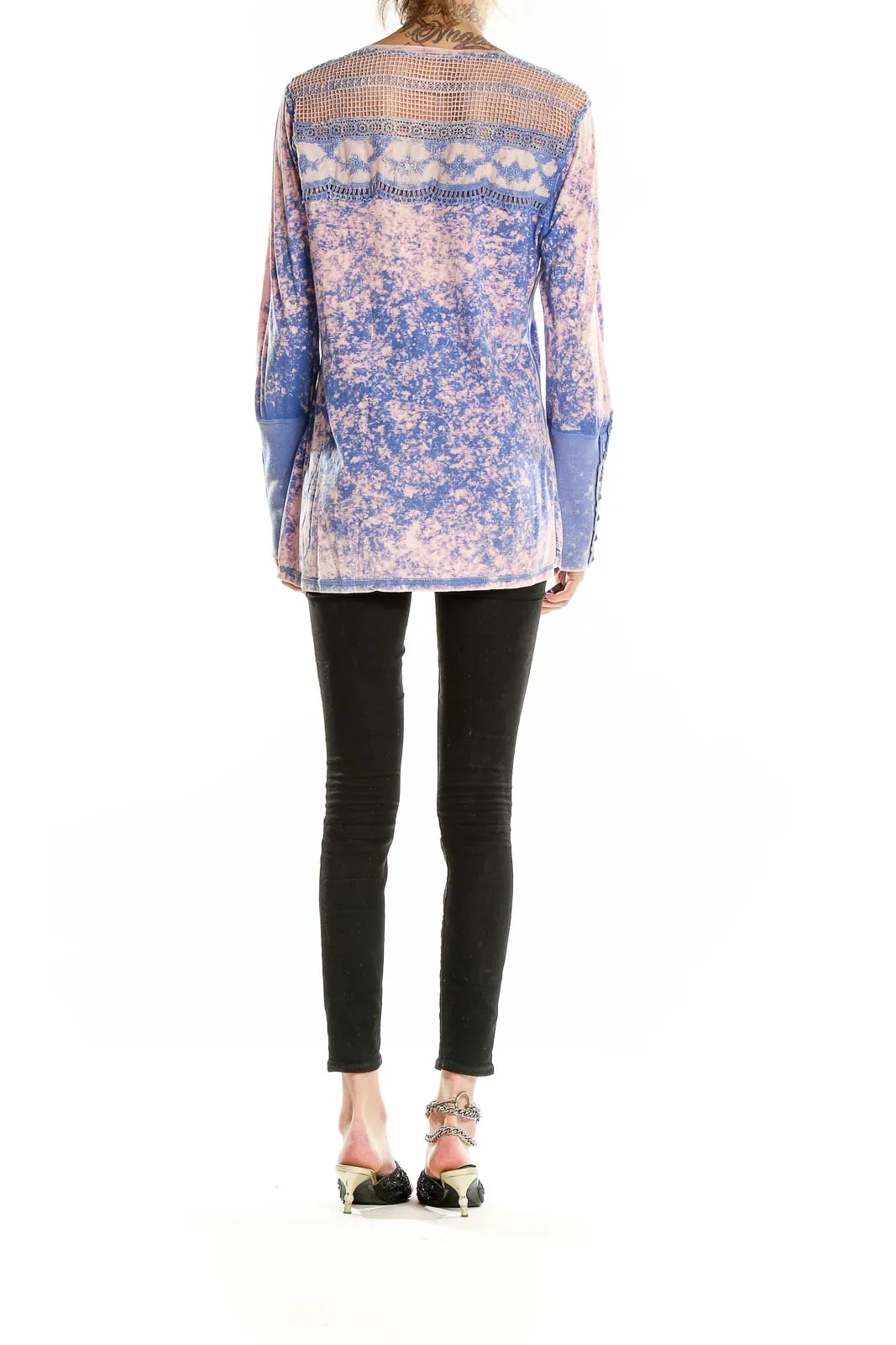 Blue and Pink Tie-Dye Long Sleeve Henley Top