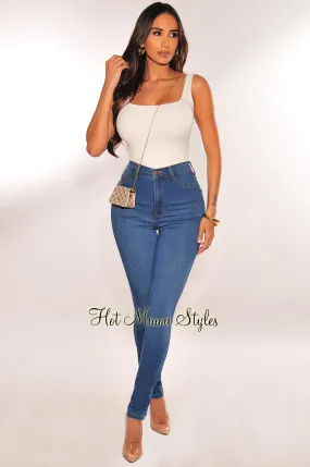 Blue Medium Wash Denim High-Waist Skinny Jeans