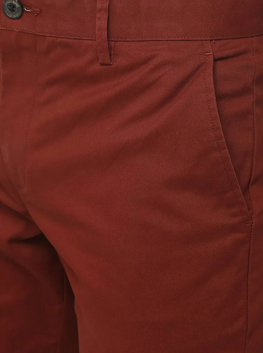 Brick Red Solid Slim Fit Casual Trouser | JadeBlue