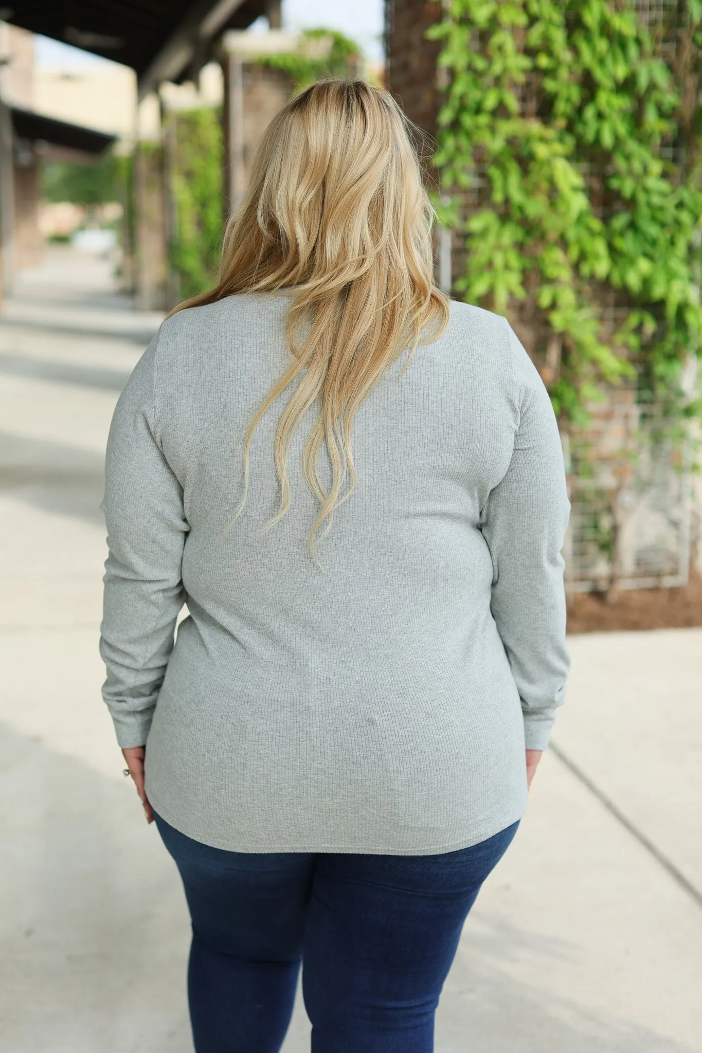 Brielle Henley Ribbed Long Sleeve - Light Grey