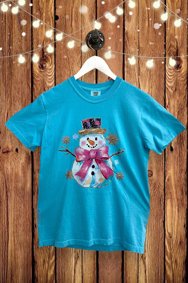 CC DTF WATERCOLOR BOW SNOWMAN - LAGON BLUE