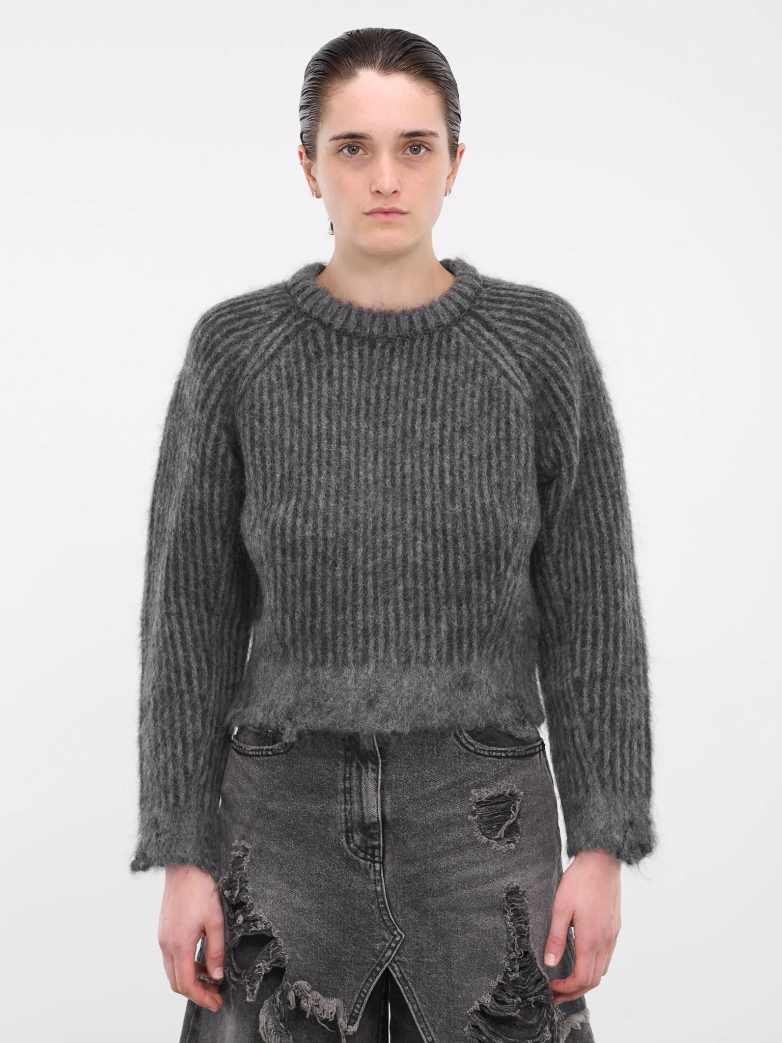 Distressed Knit Sweater (3Y51W013-GREY)