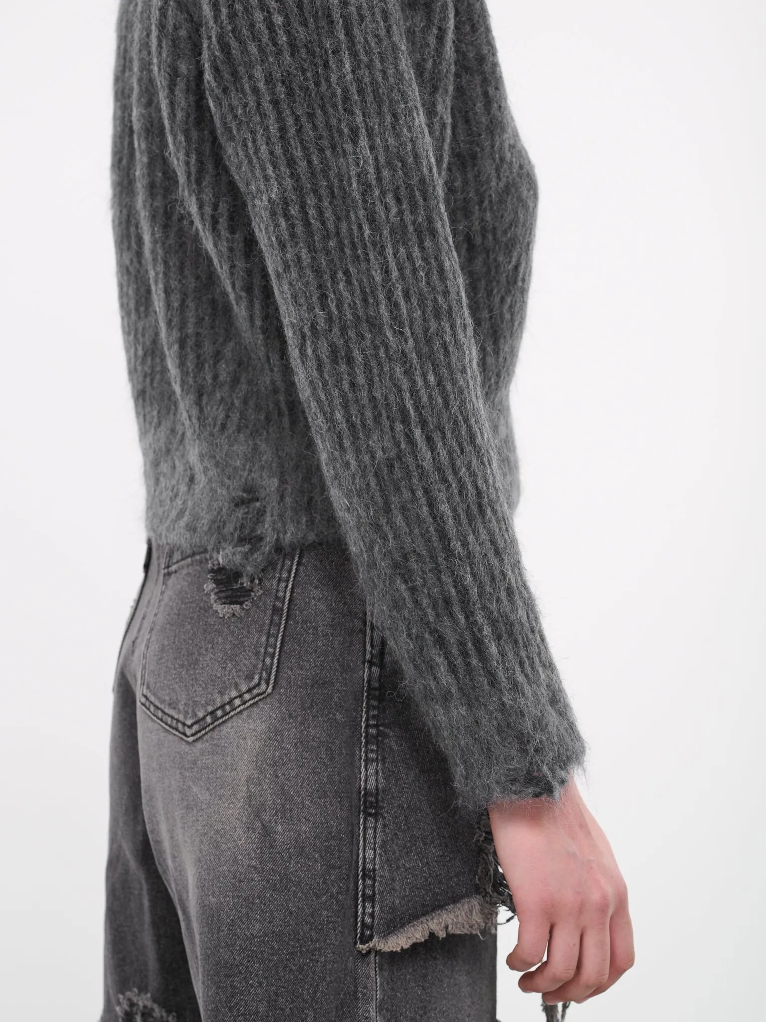 Distressed Knit Sweater (3Y51W013-GREY)