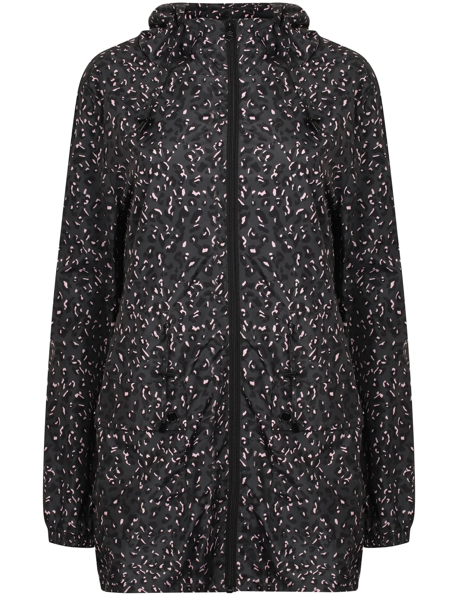 Dragonboat Leopard Print Hooded Rain Coat In Grey - Tokyo Laundry