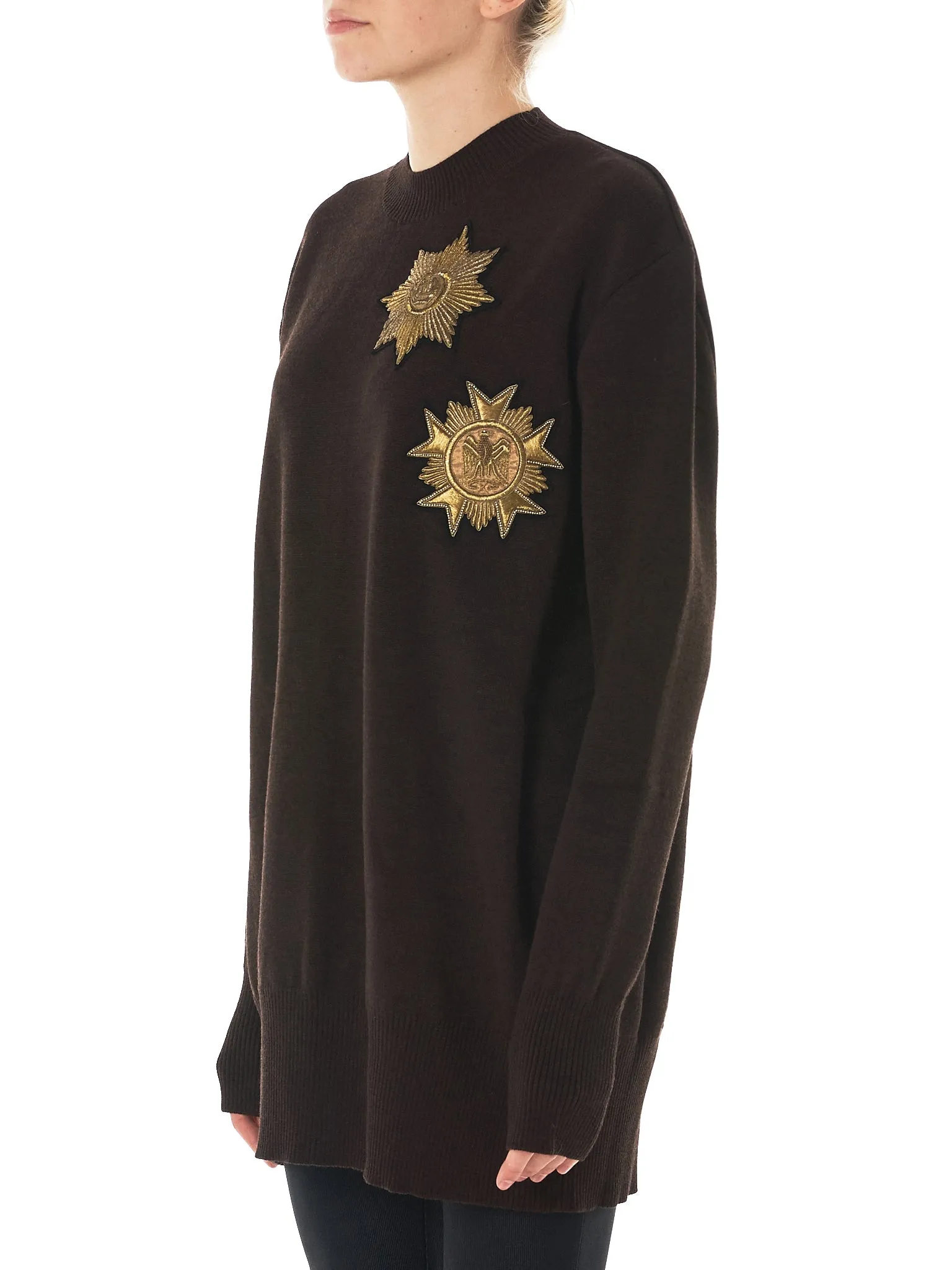 Embroidery Knit Crewneck Sweater (R417K07-DARK-BROWN)