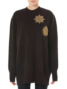 Embroidery Knit Crewneck Sweater (R417K07-DARK-BROWN)