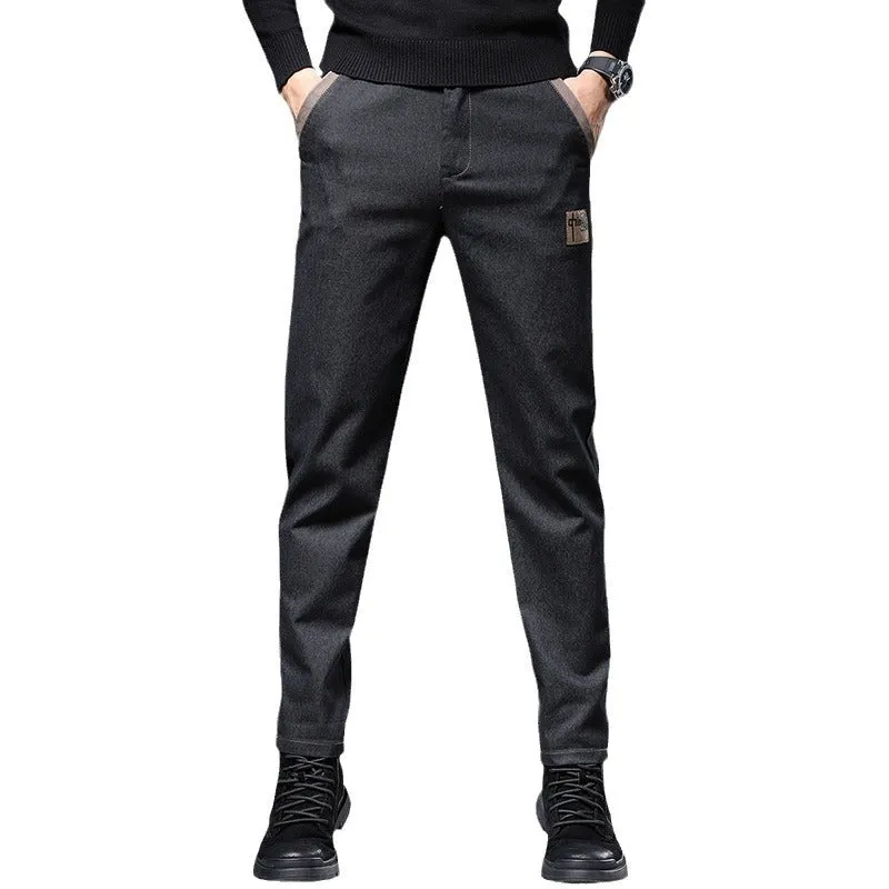 Embroidery Trend Slim Straight Pants Men