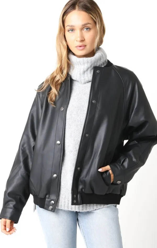 Faux Leather Double Layered Bomber