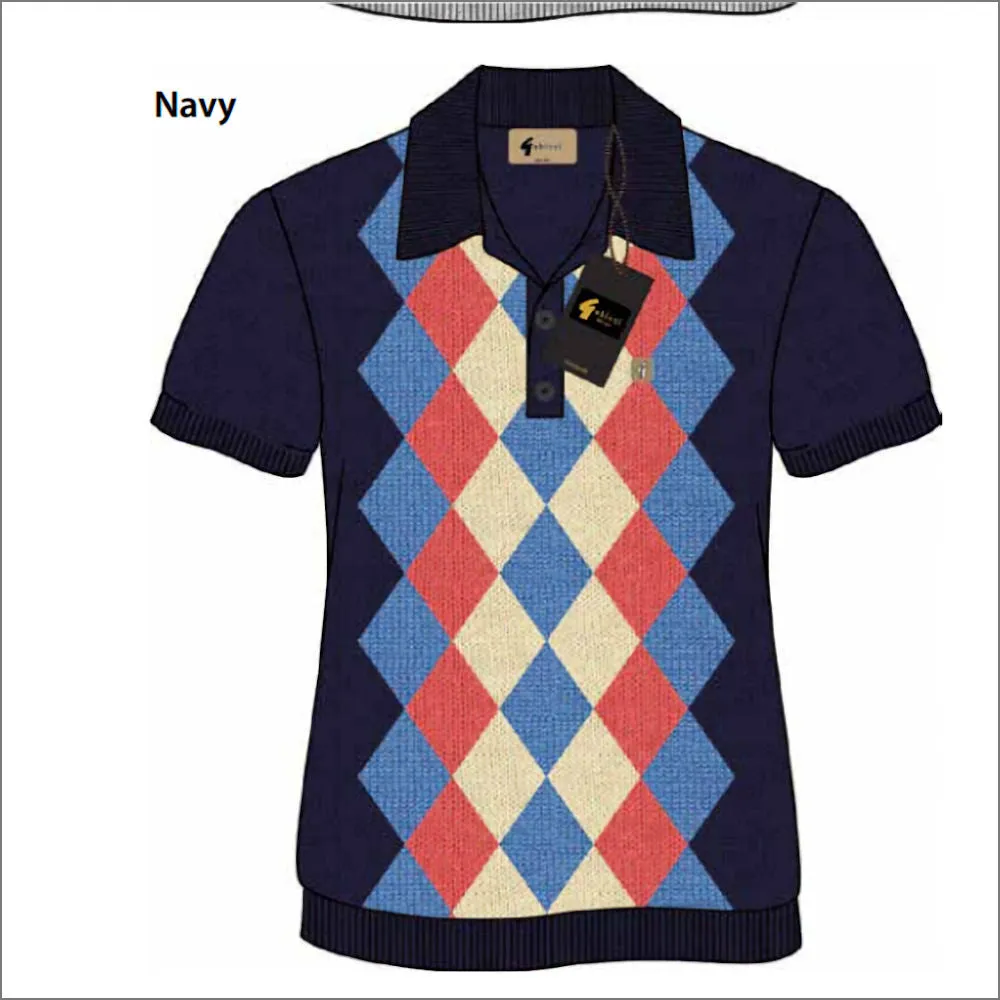 Gabicci Vintage Pablo Navy Pattern Polo Top^