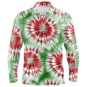 Green, Red, White Christmas Tie Dye Pattern Mens Golf Polo Shirt Custom Golf Tops Mens, Golfing Gifts