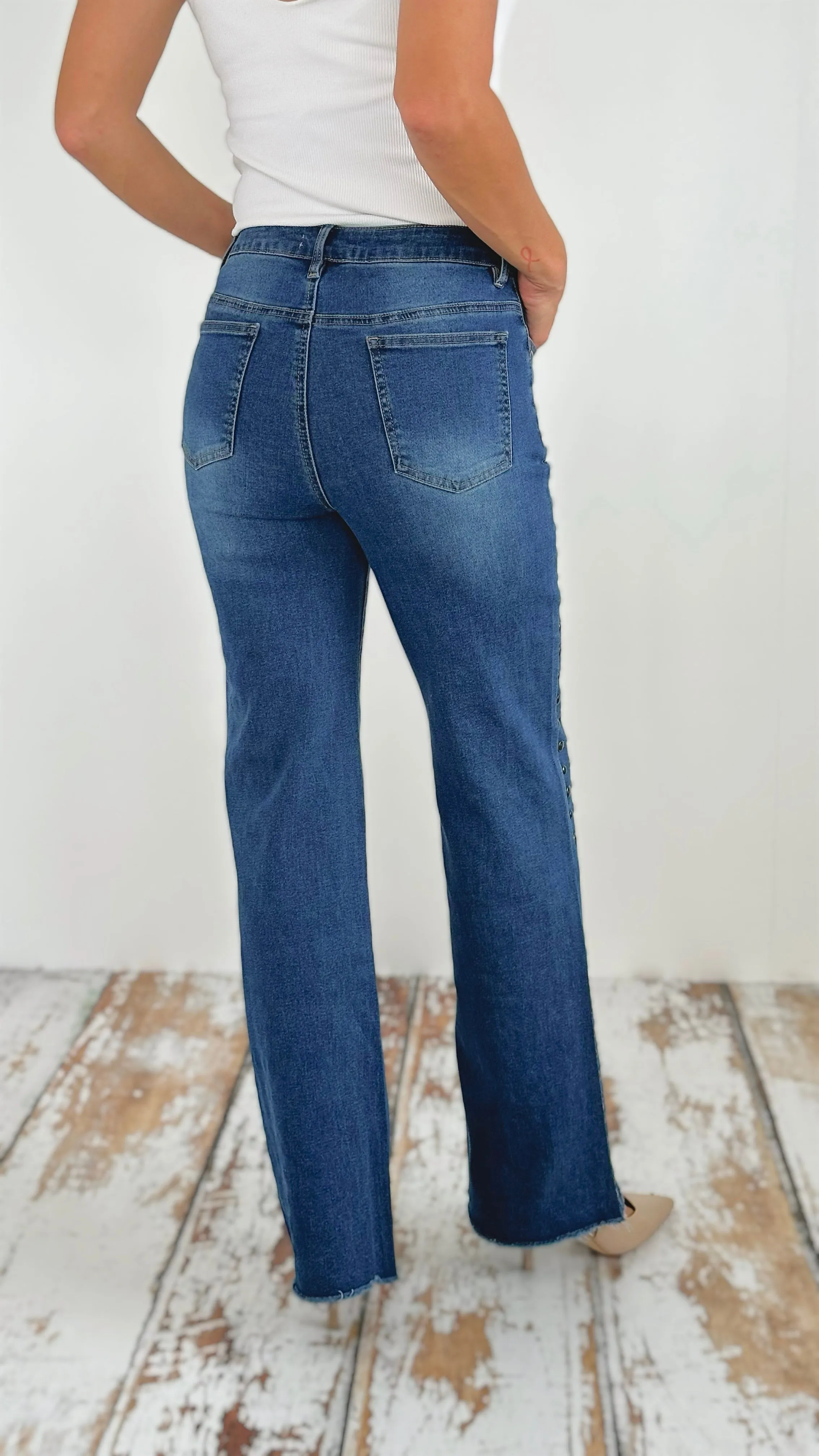 High-Waisted Studded Flare Jeans