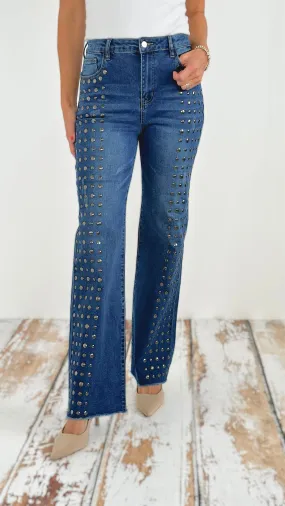 High-Waisted Studded Flare Jeans