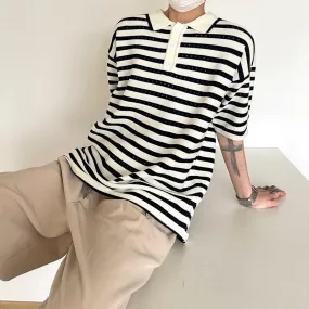 [Korean Style] 2 Colors Knitted Stripe Polo Shirts