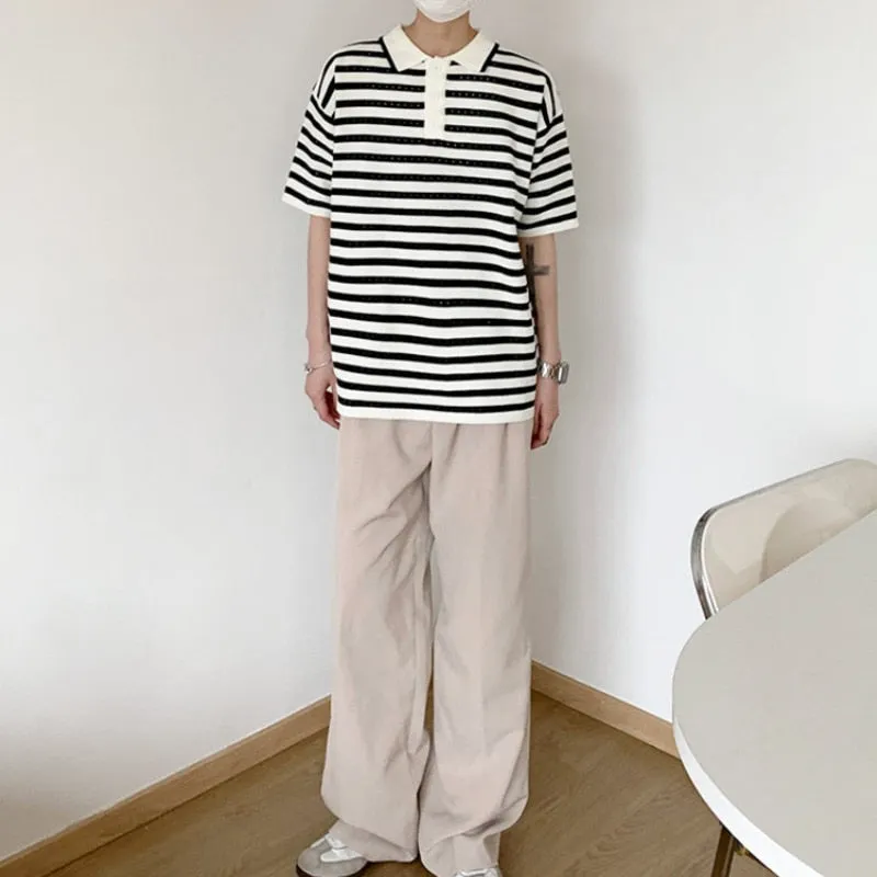 [Korean Style] 2 Colors Knitted Stripe Polo Shirts