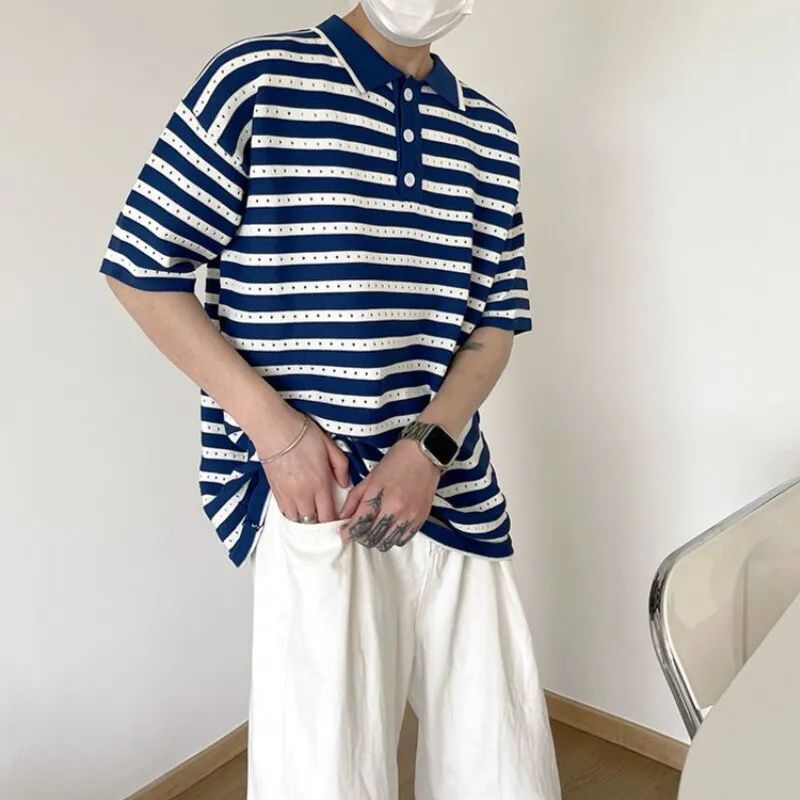 [Korean Style] 2 Colors Knitted Stripe Polo Shirts