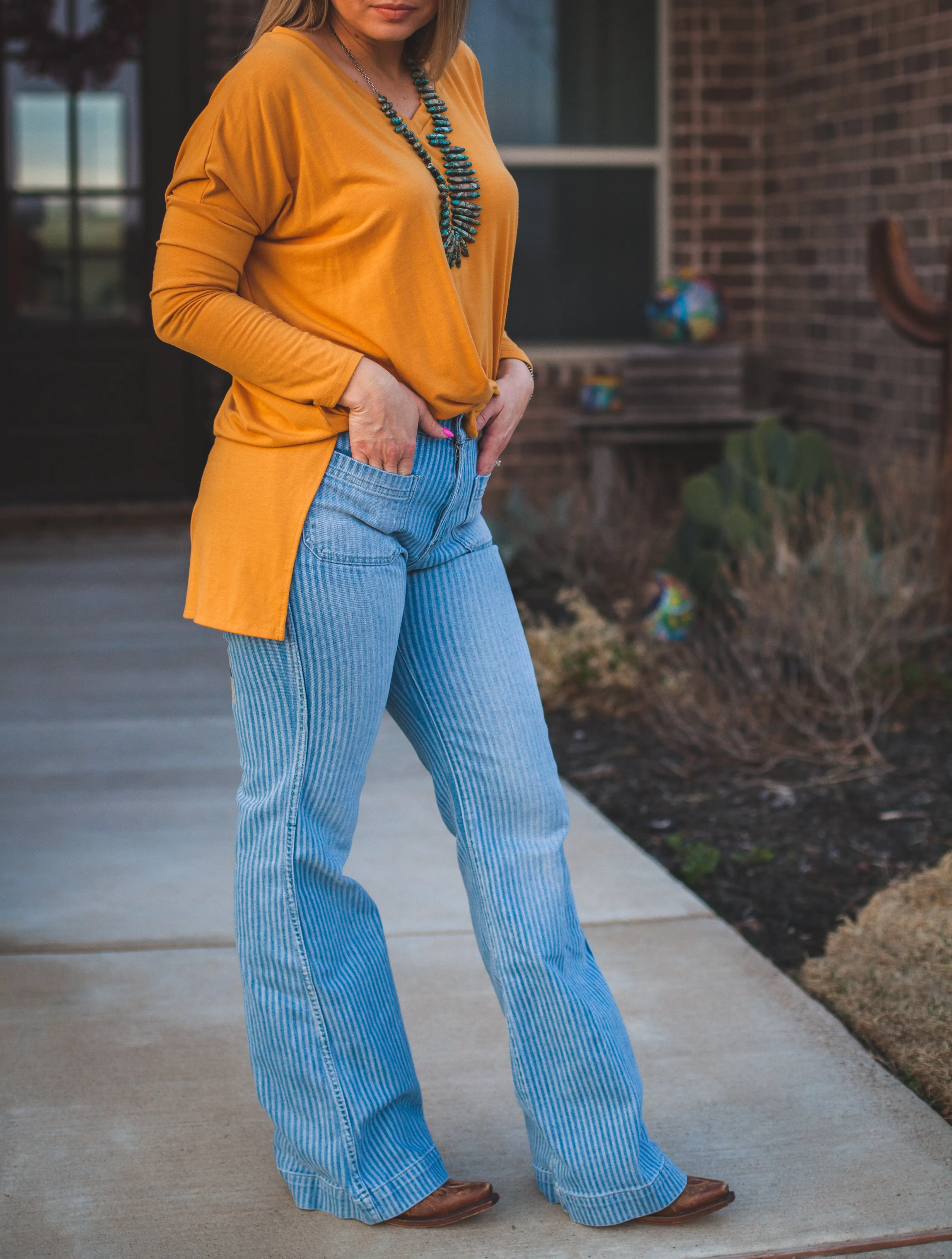 Laser Striped Wide Leg Jean