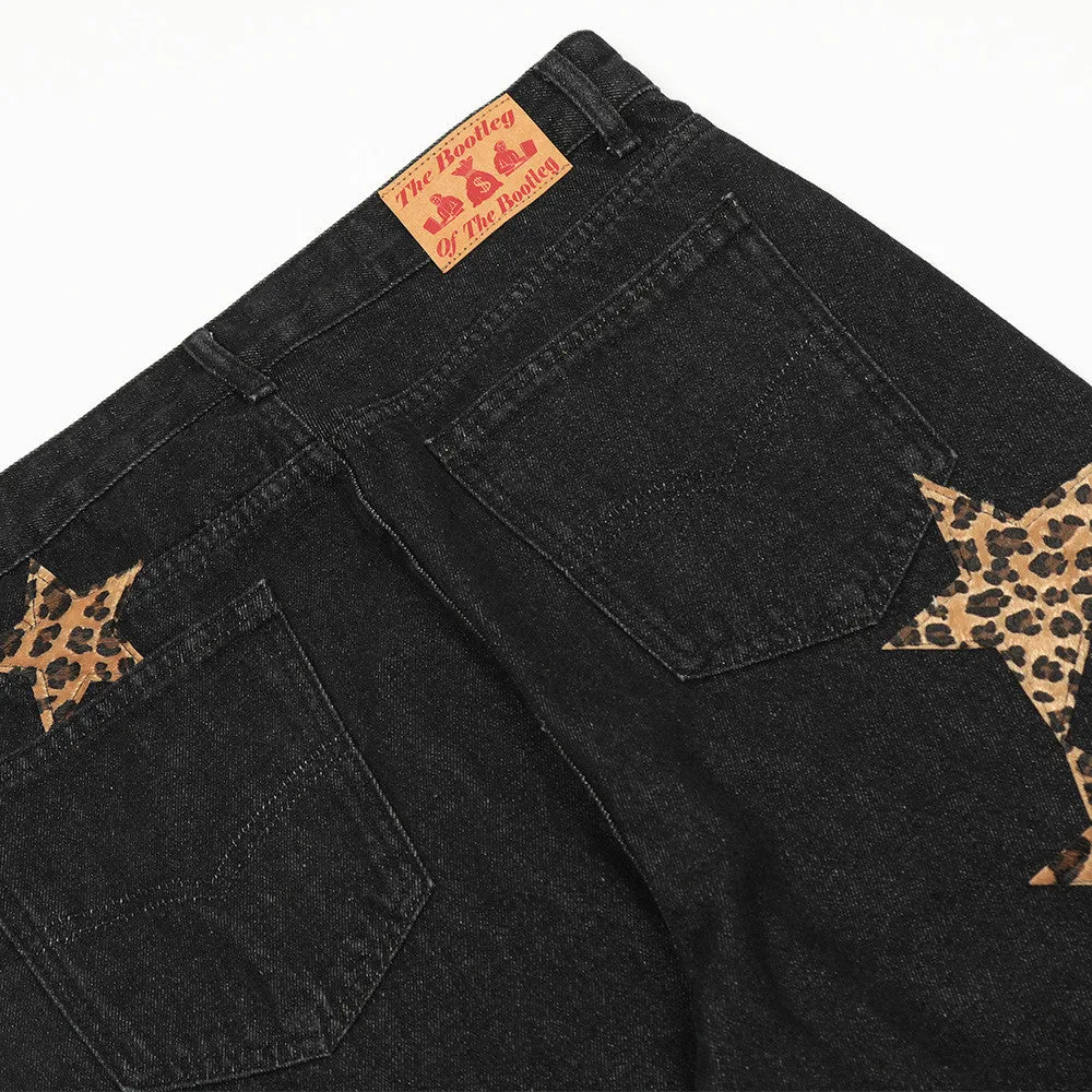 Leopard Print Five-pointed Star Jeans For Men And Women