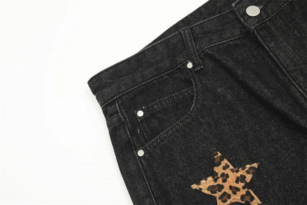 Leopard Print Five-pointed Star Jeans For Men And Women