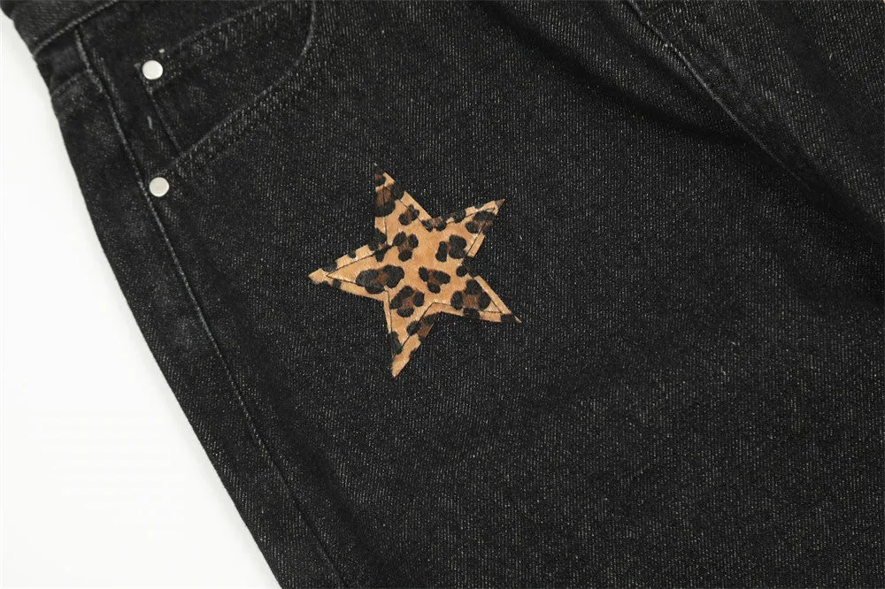 Leopard Print Five-pointed Star Jeans For Men And Women