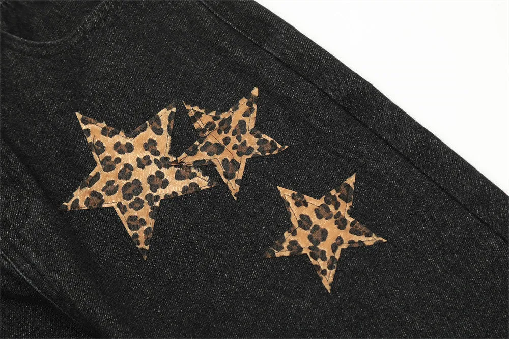 Leopard Print Five-pointed Star Jeans For Men And Women