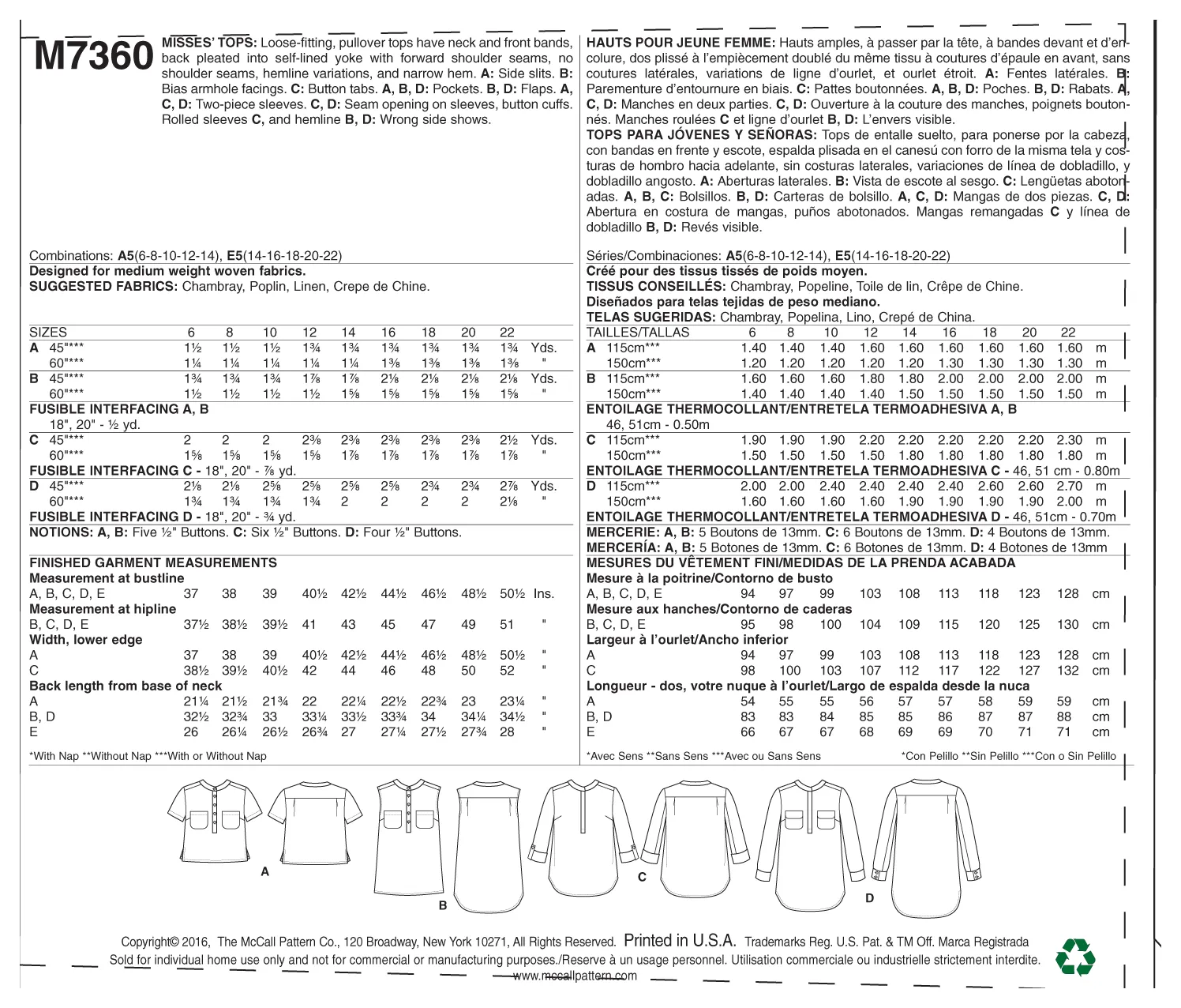 M7360 Misses' Henley Tops