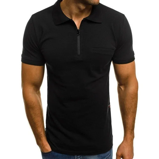 Men Polo Shirts Short Sleeve 2019 Summer Basic Casual Zipper Lapel Polo Shirt Pure color Everyday Polo Shirt Men 3XL