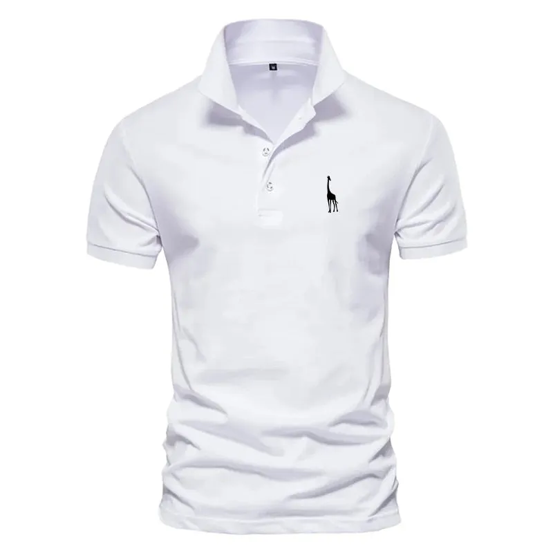 Men Summer Pure Color Polo Shirt Trending Deer Pattern Print Casual Golf Polo Shirts