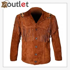 Men Western Leather Jacket and Fringe Beaded Coat