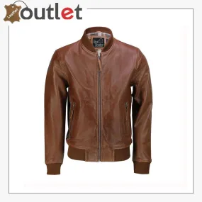 Mens Tan Soft Real Leather Smart Vintage Bomber Biker Jacket