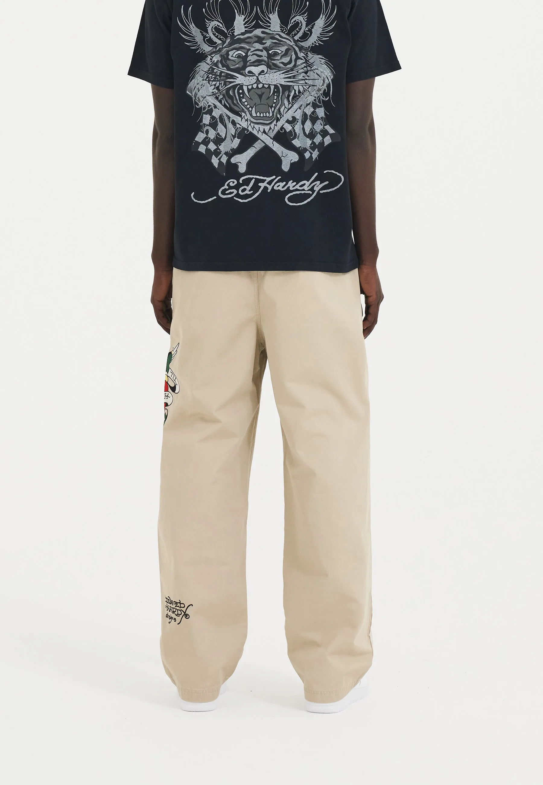 Mens True Till Death Baggy Skater Chinos - Beige