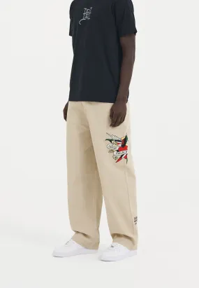 Mens True Till Death Baggy Skater Chinos - Beige