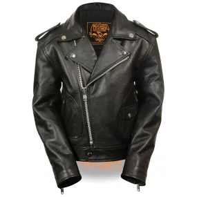 Milwaukee Leather LKK1920 Boy's Black Classic Leather Biker Jacket with Patch Pocket Style