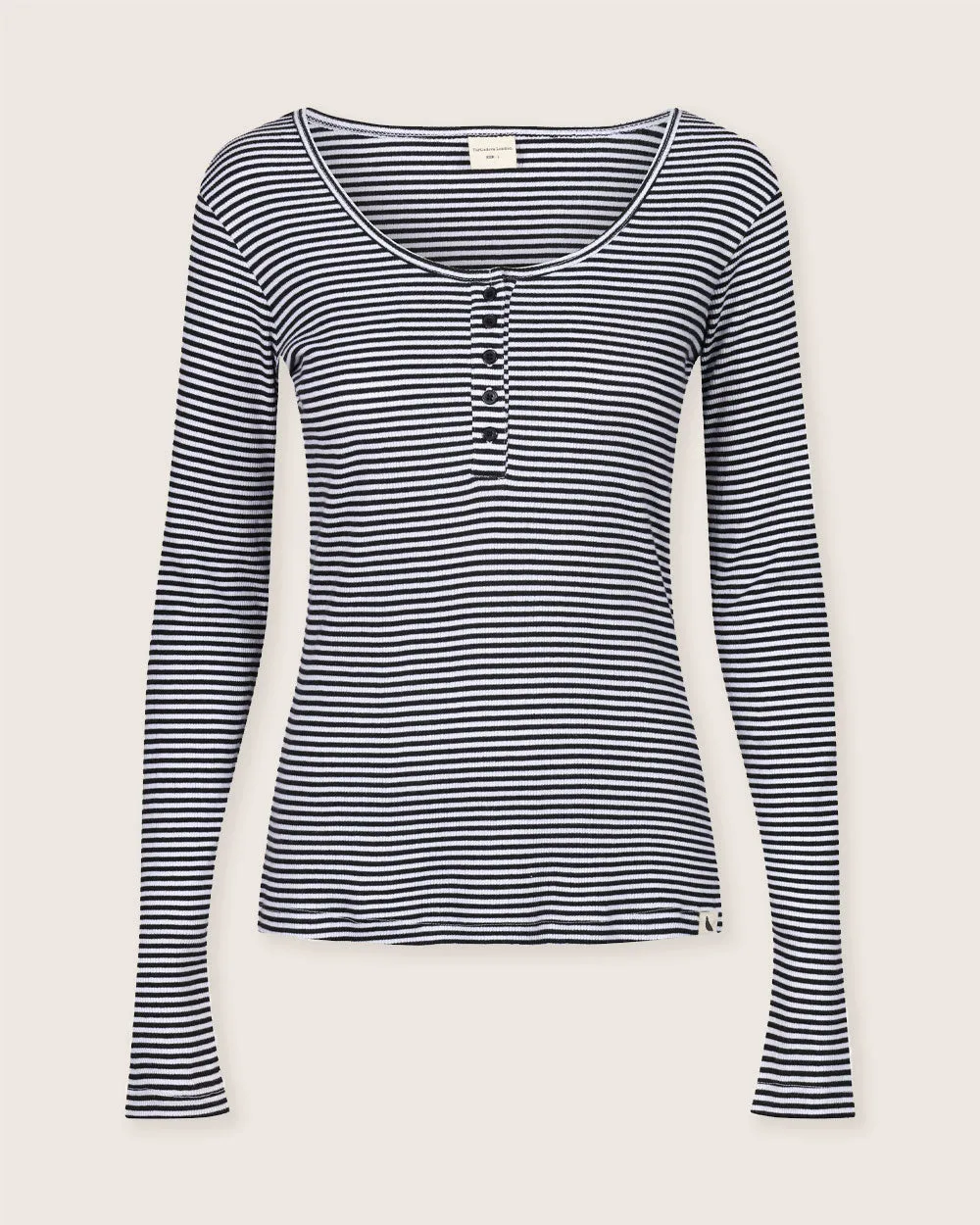 Nora Mono Stripe Rib Henley Top