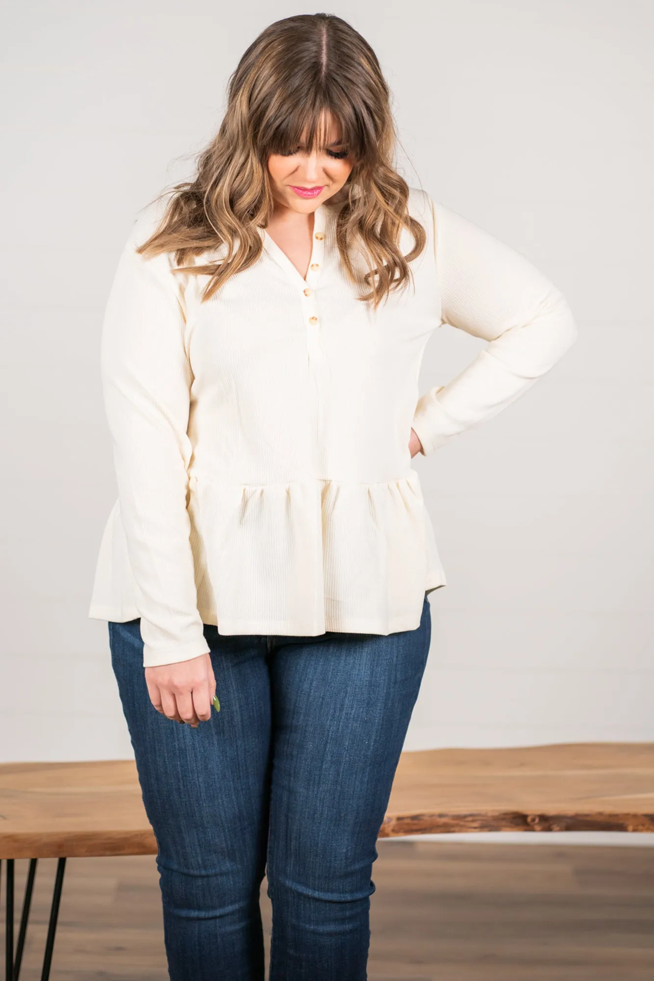 Plus Size Long Sleeve Peplum Babydoll | Top