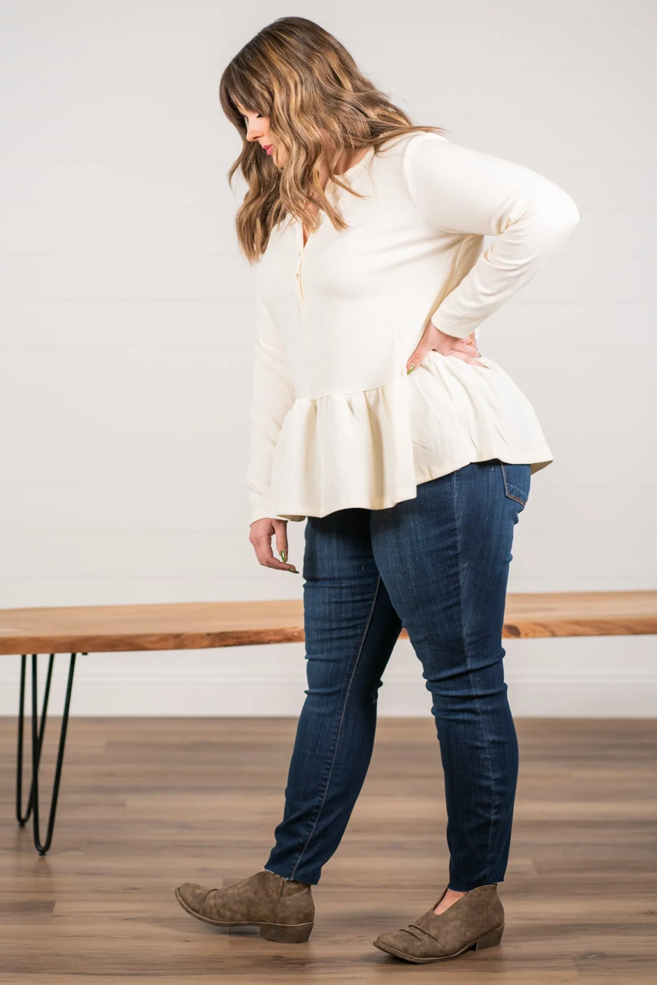 Plus Size Long Sleeve Peplum Babydoll | Top