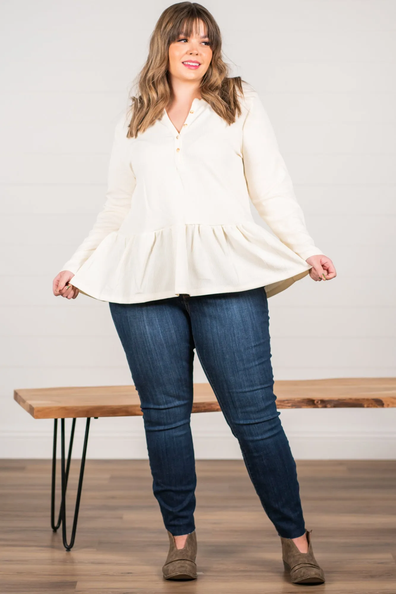 Plus Size Long Sleeve Peplum Babydoll | Top