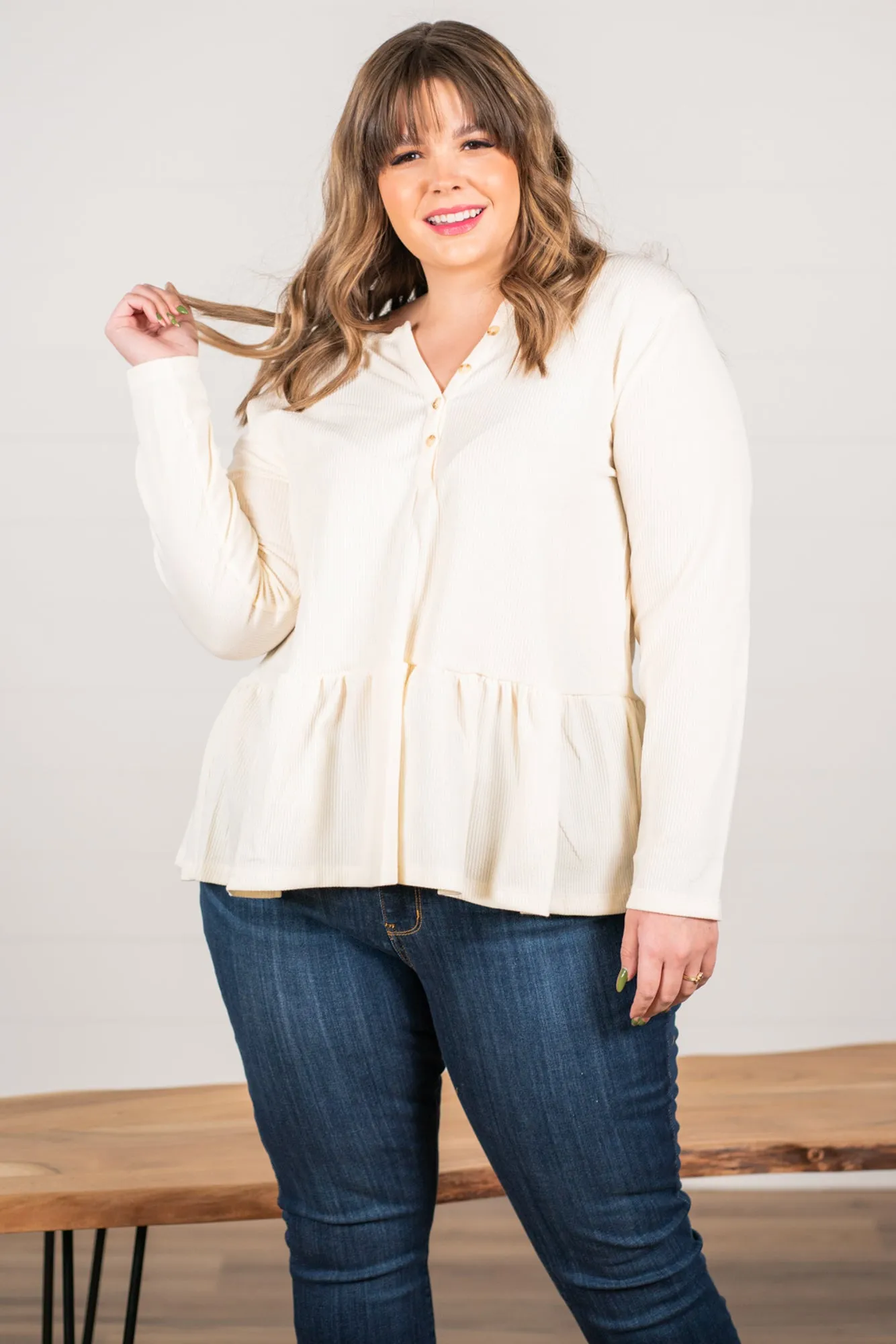 Plus Size Long Sleeve Peplum Babydoll | Top