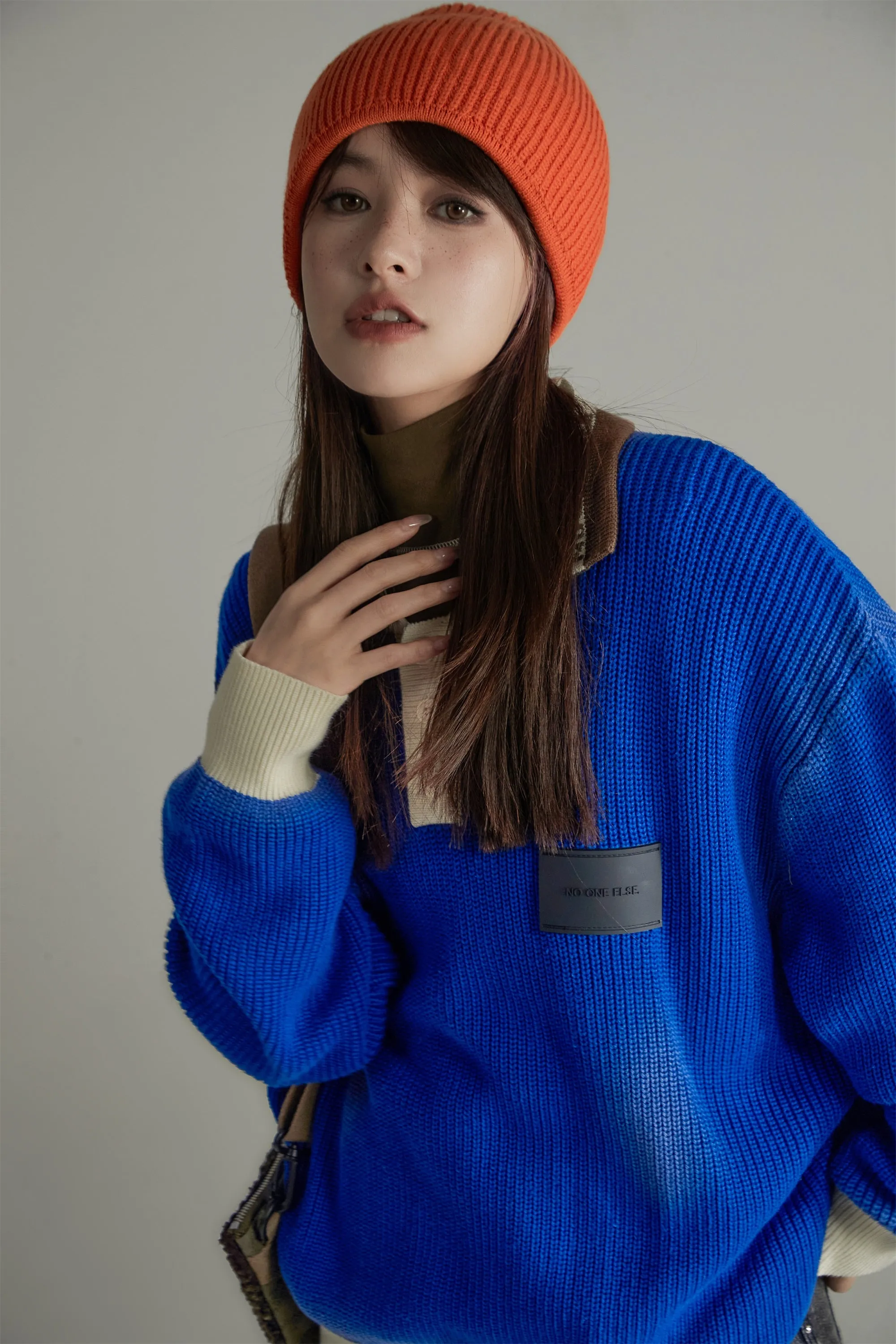 Polo Collar Color Block Knit Top