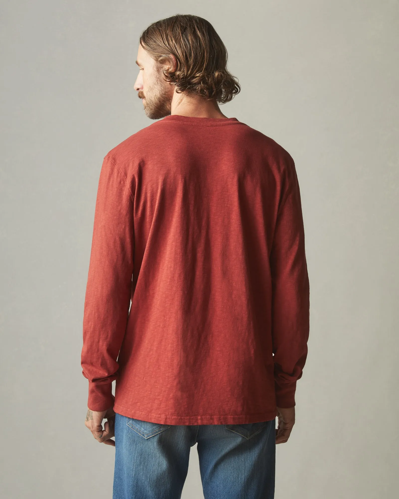 Premium Slub Henley Tee Long Sleeve - Burnt Pepper