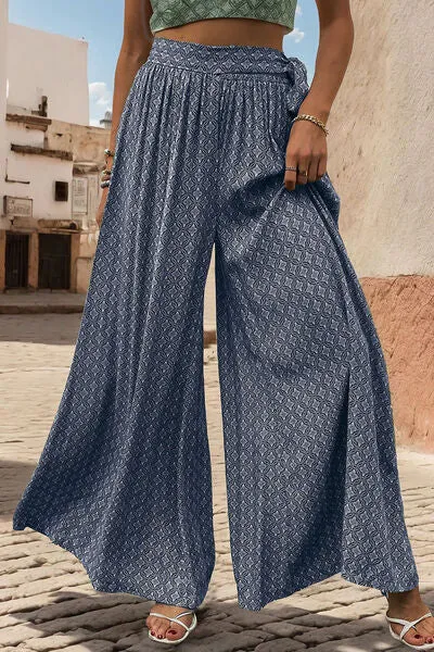 Printed Tied Wide Leg Pants