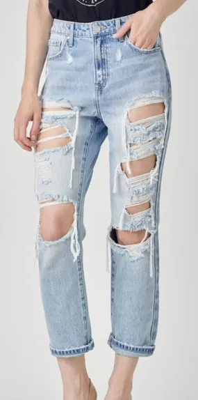 Rose Distressed Straight Leg High Rise