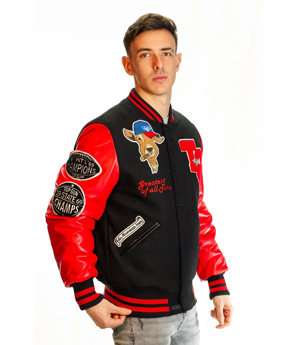 Top Gun GOAT Varsity Jacket Black Red