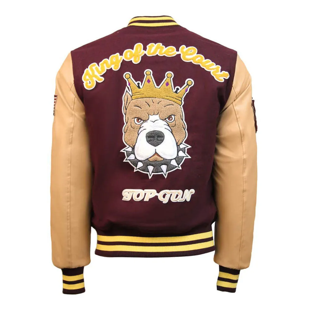 Top Gun King Wool PU Bomber Jacket Burgundy