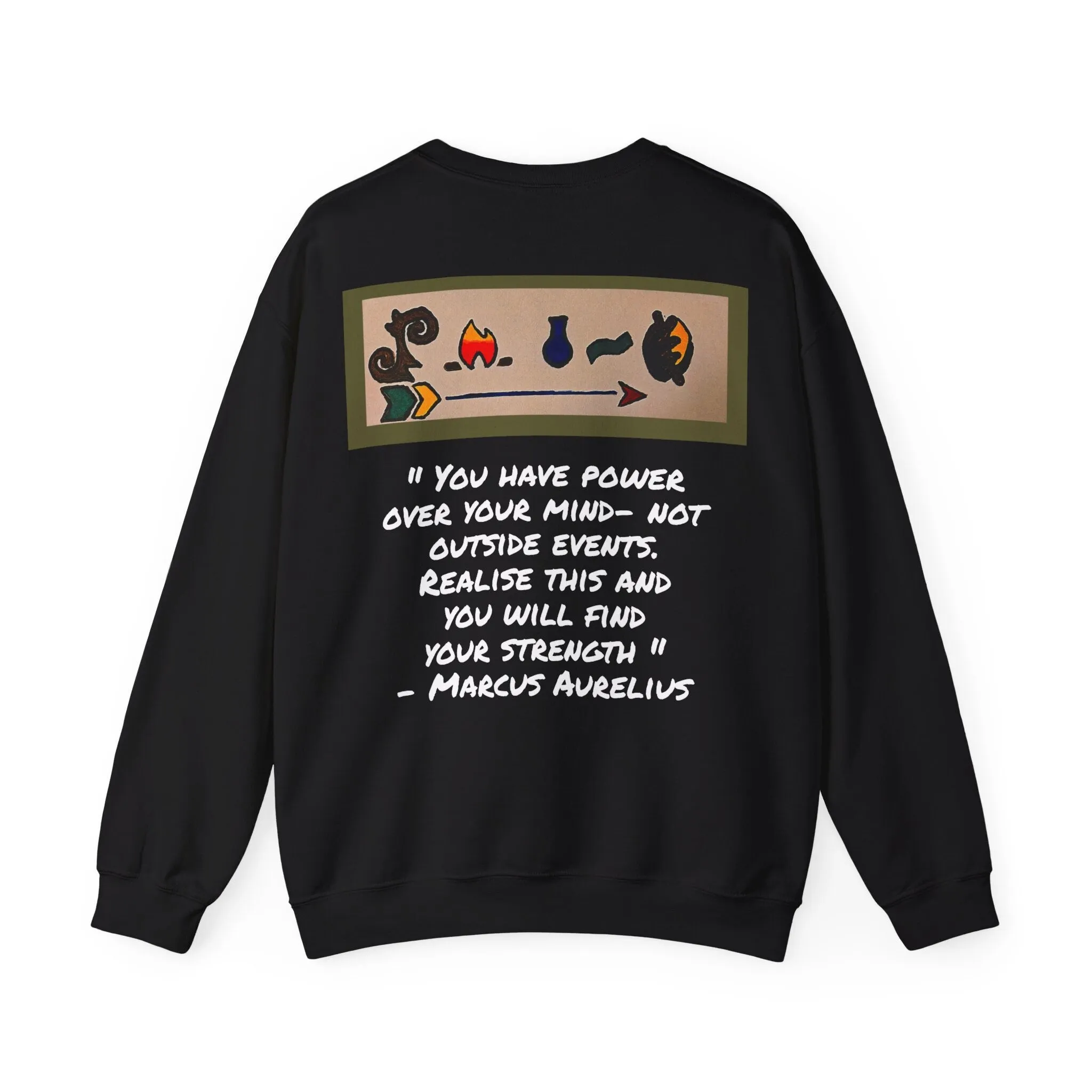 Tribal Mask Unisex Heavy Blend Crewneck Sweatshirt, Unique Quote on Back, Ethically Made