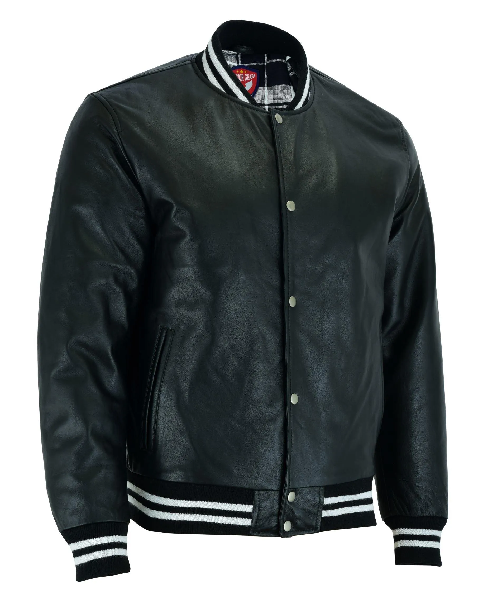 Warrior Gears® Leather Varsity Jacket-Black Leather Body & Black Leather Sleeves