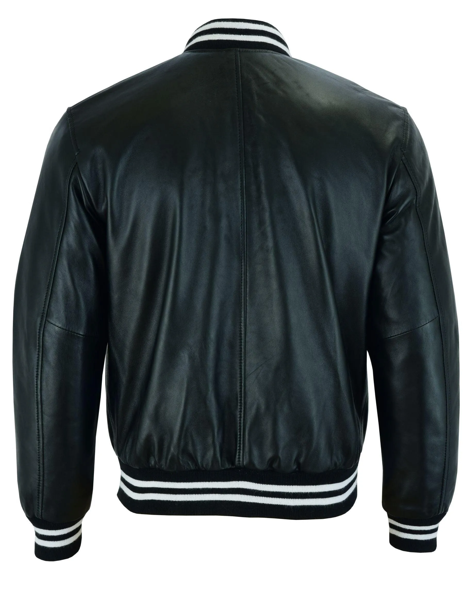 Warrior Gears® Leather Varsity Jacket-Black Leather Body & Black Leather Sleeves