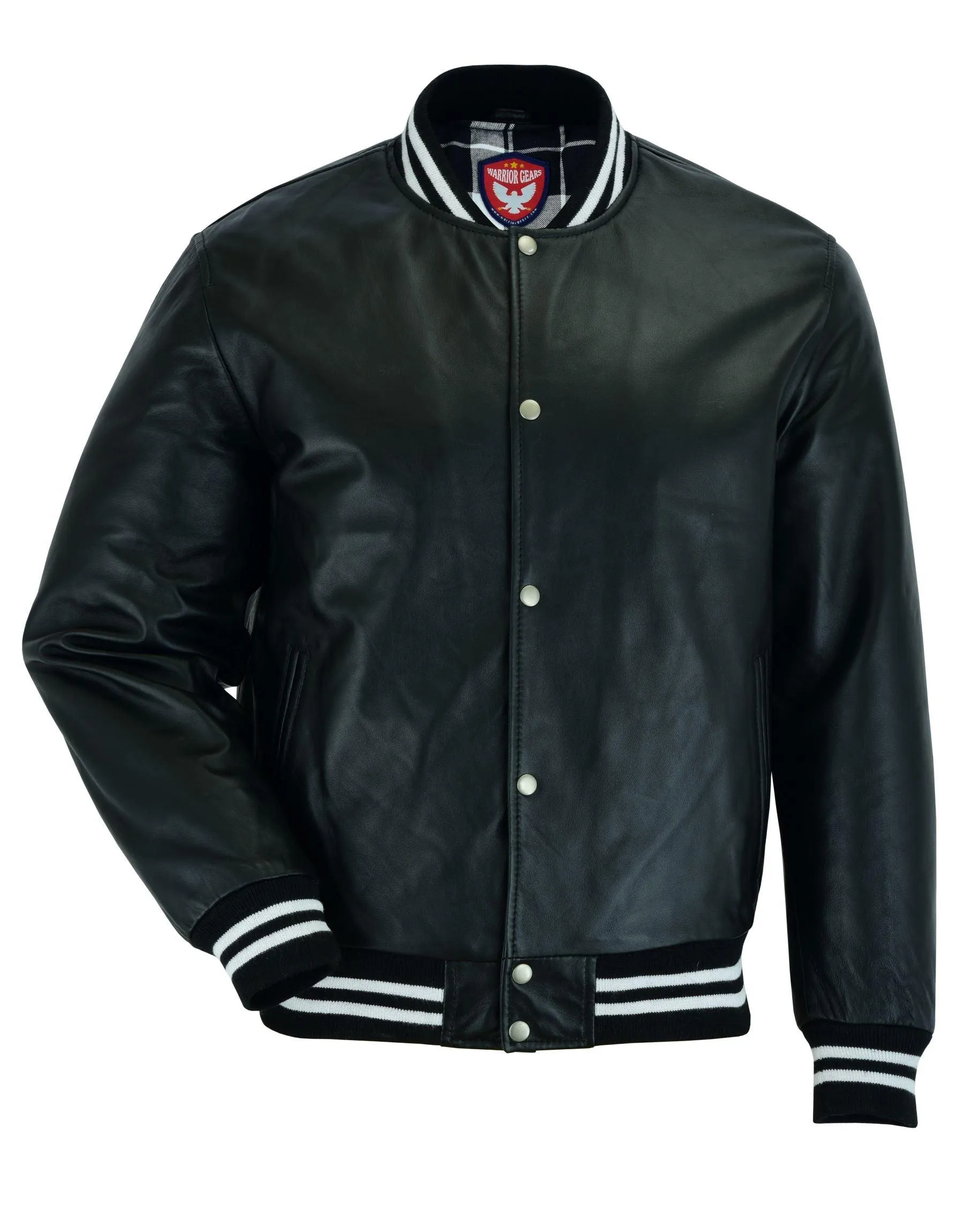 Warrior Gears® Leather Varsity Jacket-Black Leather Body & Black Leather Sleeves