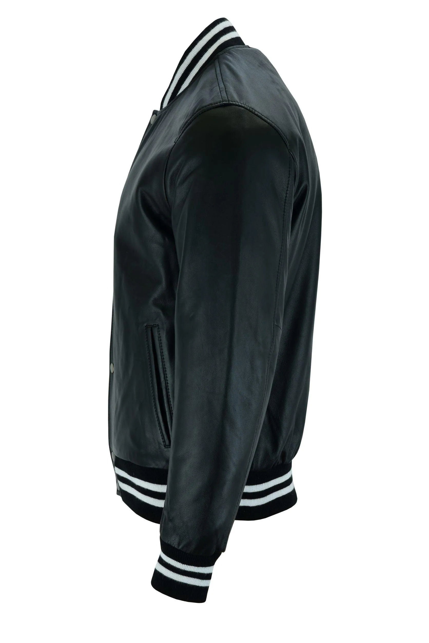 Warrior Gears® Leather Varsity Jacket-Black Leather Body & Black Leather Sleeves